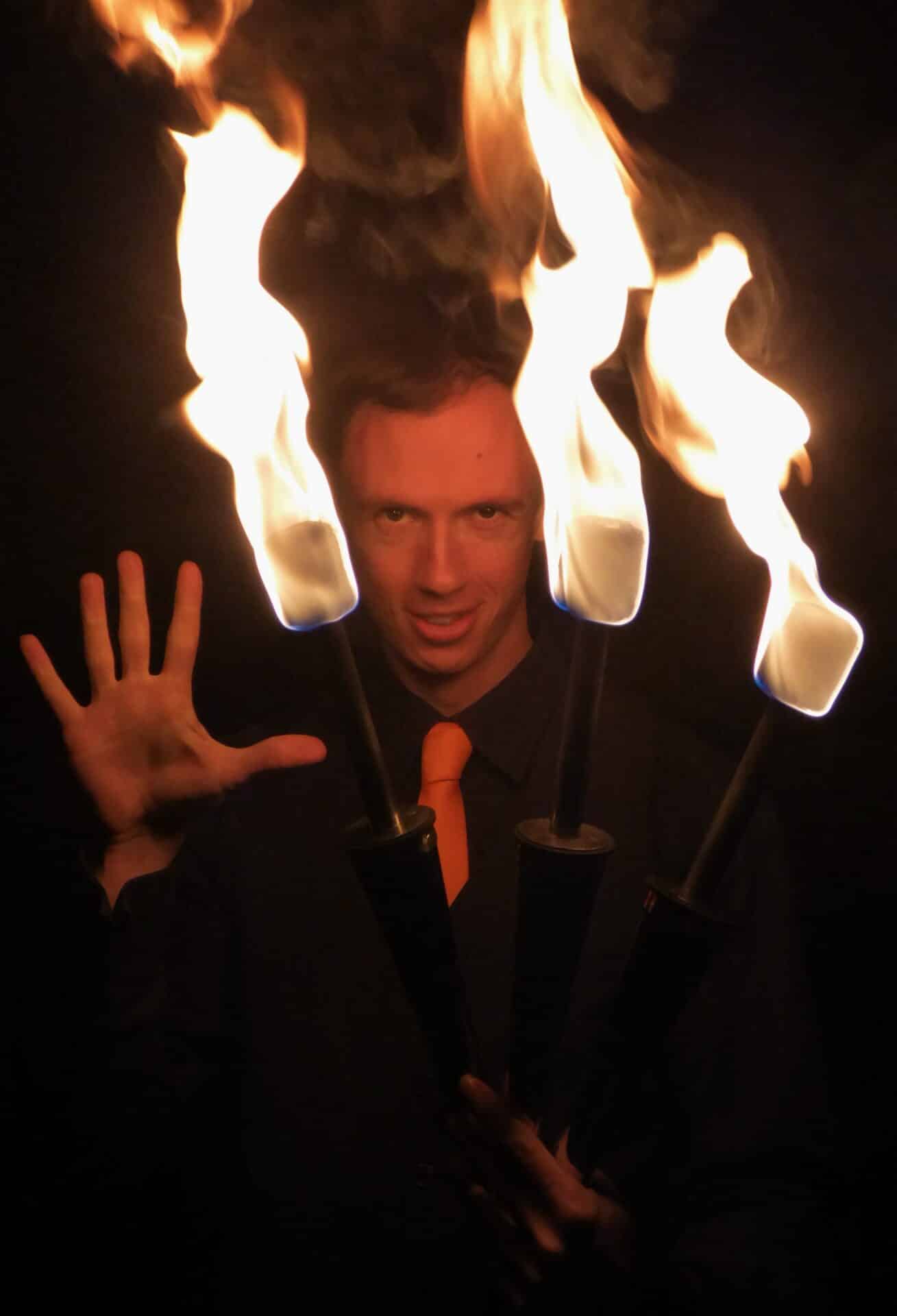 Male fire performer magic