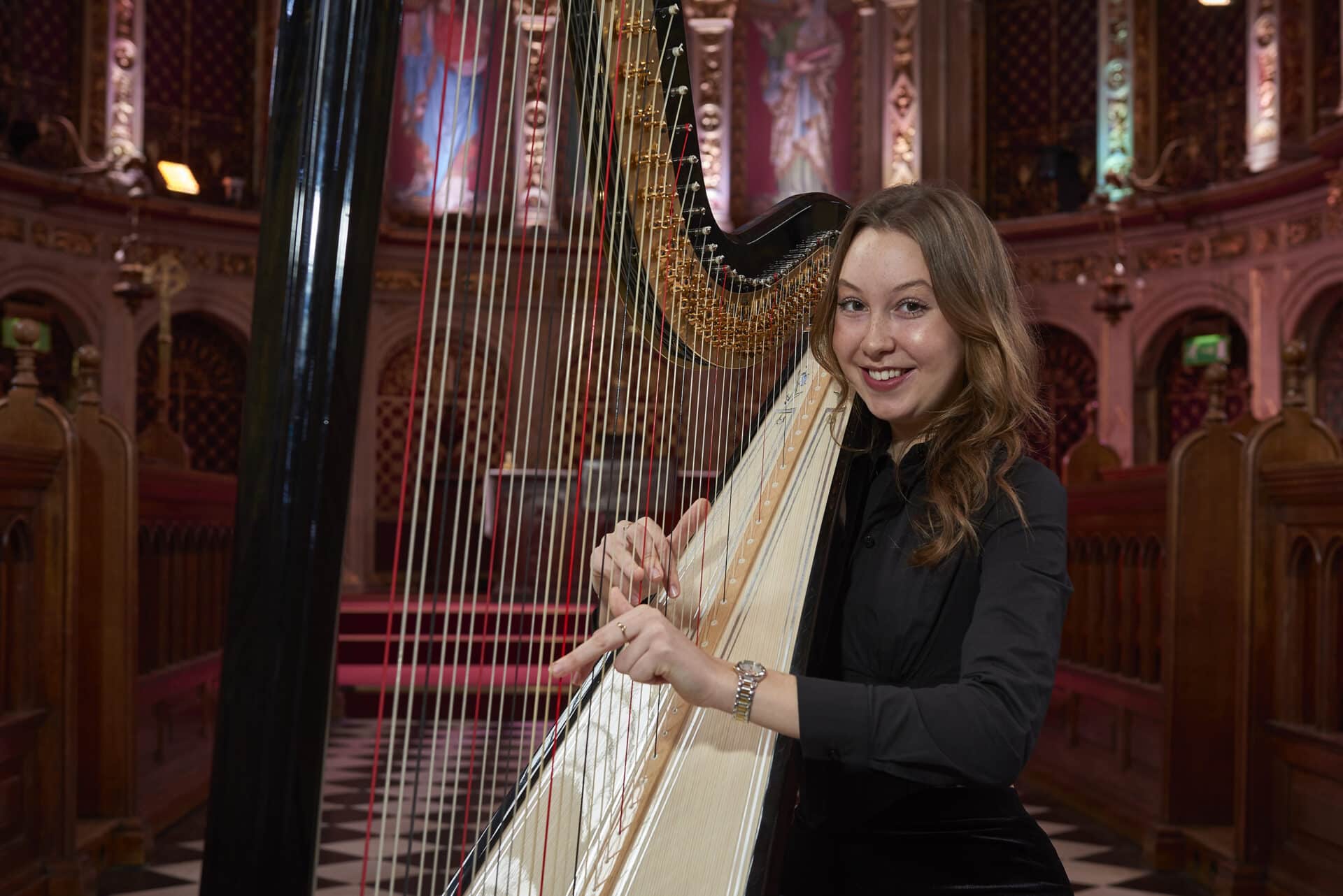 photo shoot harpist in church