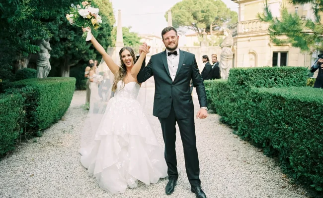 Bride and groom at wedding party